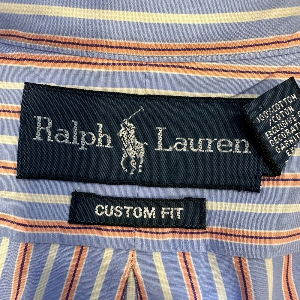 Ralph Lauren Men's 17.5- 34/35 Button Shirt‎ Long Sleeve Striped Blue